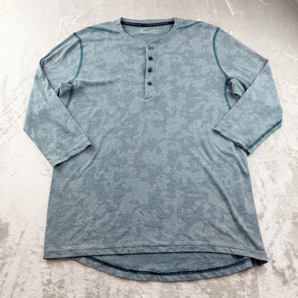 Under Armour Men's XL Threadborne HeatGear Henley Shirt Green Camo